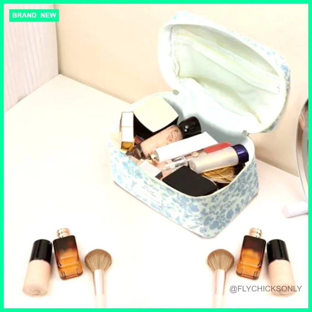 Large Cotton Cosmetic Bag, Travel Makeup Organizer with Zipper Closure